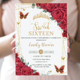 レッドローズフラワーバタフライSweet Sixteen 招待状