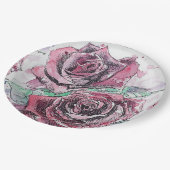 レッドローズフラワーパターン紙パーティープレート ペーパープレート (アングル)
