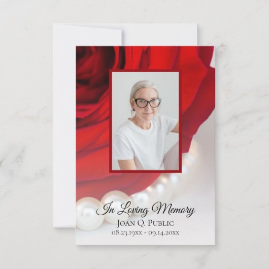 レッドローズフラワーパール葬儀記念悔やみや弔慰 サンキューカード (正面)