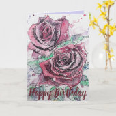レッドローズフラワーフローラハッピーバースデーアートカード カード (黄色い花)