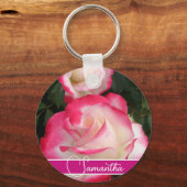レッドローズフラワーフローラ女性名キーリング キーホルダー (正面)