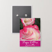 レッドローズフラワーフローラ女性名誕生日バッジ 缶バッジ (正面/裏面)