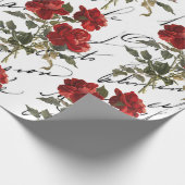 レッドローズフラワーヴィンテージフランスのスクリプトバレンタイン ラッピングペーパー (角)