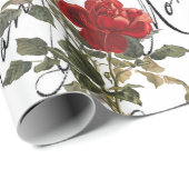 レッドローズフラワーヴィンテージフランスのスクリプトバレンタイン ラッピングペーパー (ロールコーナー)