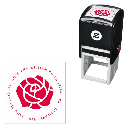 レッドローズフラワー差出人住所ラウンドフローラ セルフインキングスタンプ (インサイチュ)