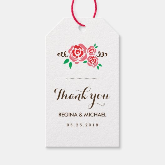 レッドローズフラワー結婚式の引き出物ヴィンテージギフトラベル ギフトタグ (正面)