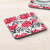 レッドローズフローライラストレーションパターンデザイン コースター (左側)