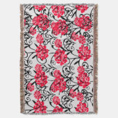 レッドローズフローライラストレーションパターンデザイン スローブランケット (正面縦)