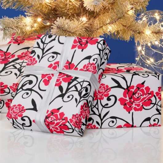レッドローズフローライラストレーションパターンデザイン ラッピングペーパー