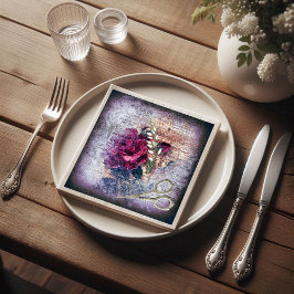 レッドローズフローラエフェメラデクページ スタンダードランチョンナプキン