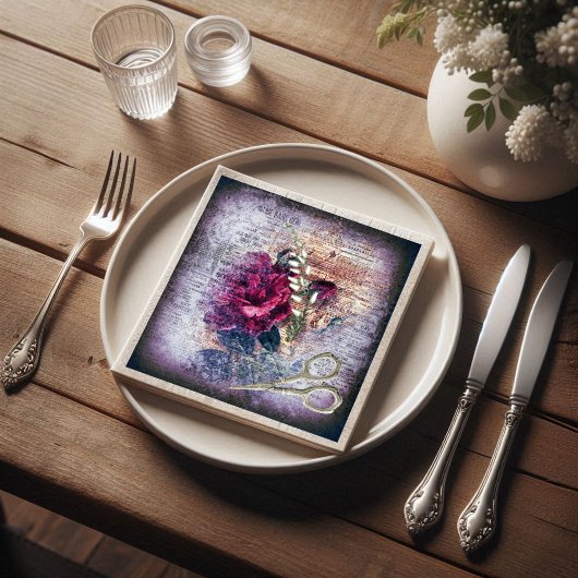 レッドローズフローラエフェメラデクページ スタンダードランチョンナプキン