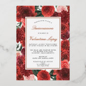 レッドローズフローラエレガントキンセアニェラゴールドフォイルインヴィ 箔招待状 (正面)