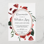 レッドローズフローラキンセアニェラエレガント金ゴールド 箔招待状 (正面)