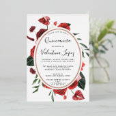 レッドローズフローラキンセアニェラエレガント金ゴールド 箔招待状 (立ち正面)