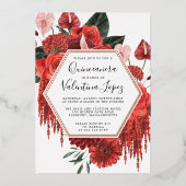 レッドローズフローラキンセアニェラグラム金ゴールド 箔招待状 (正面)