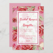 レッドローズフローラクラシックプリントブライダルシャワーannou 案内状 (正面/裏面)