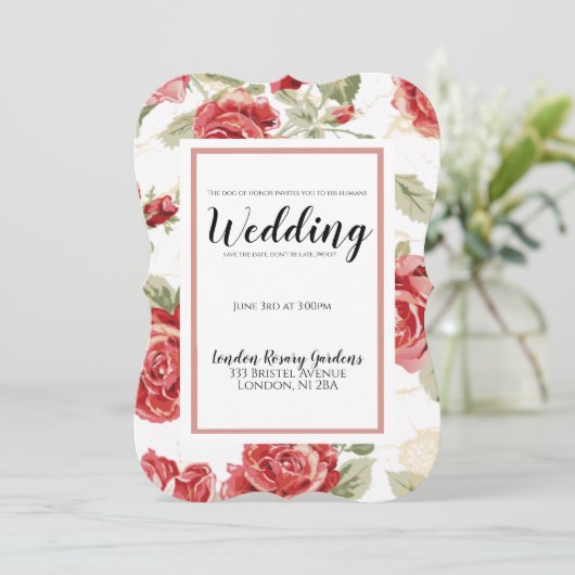 レッドローズフローラクラシックプリント犬の名誉 案内状 (スタンド正面)