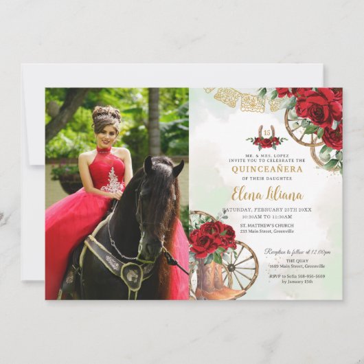 レッドローズフローラシャーロブーツキンセアニラ写真 招待状 (正面)