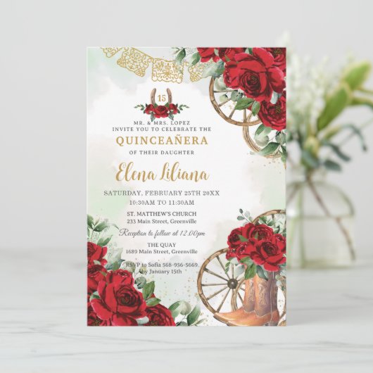 レッドローズフローラシャーロブーツスウィート16キンセアニラ 招待状 (スタンド正面)