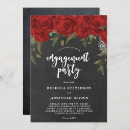 レッドローズフローラチョーク婚約パーティ招待 招待状