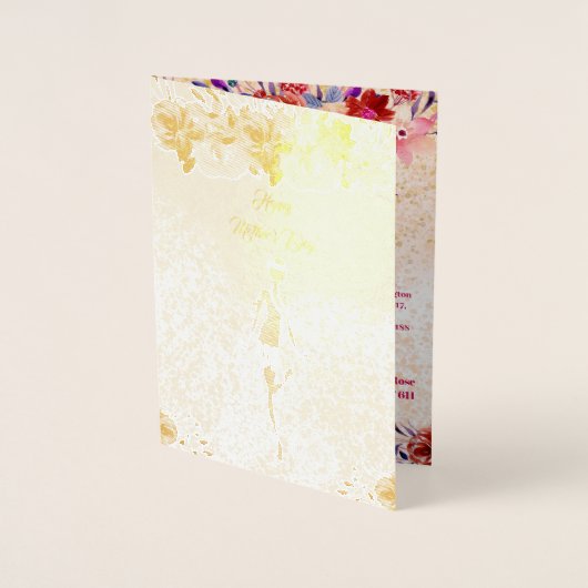 レッドローズフローラハートマザーズ日ダンスパーティー金ゴールド 箔カード (正面)