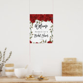 レッドローズフローラブライダルシャワーウェルカムサイン ポスター (キッチン)