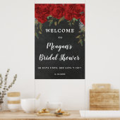 レッドローズフローラブライダルシャワーウェルカムサイン ポスター (キッチン)