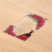 レッドローズフローラブラックチャロドレスキンセアニラ アクリル招待状 (レイダウン)