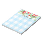 レッドローズフローラブルーバッファロープレイドスクリプトモノグラム ノートパッド (回転)