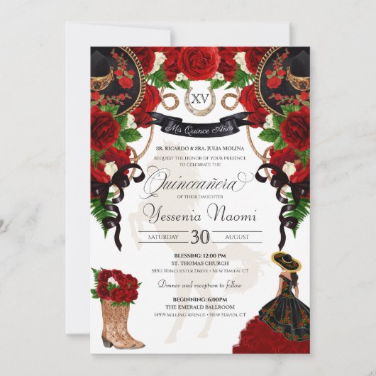 レッドローズフローラマリアチチャロキンセアニェラ 招待状 (正面)