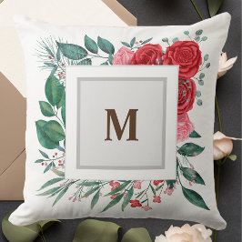 レッドローズフローラルパターン装飾用クッション クッション