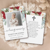 レッドローズフローラ水彩葬儀祈りの言葉カード サンキューカード