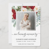 レッドローズフローラ水彩葬儀祈りの言葉カード サンキューカード (正面)