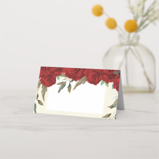 レッドローズフローラ結婚アイボリー座席表 プレイスカード (正面)