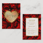 レッドローズフローラ結婚記念日RSVP エンクロージャーカード (正面/裏面)