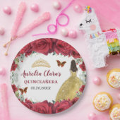 レッドローズフローラ蝶プリンセスイエロードレス ペーパープレート (パーティー)