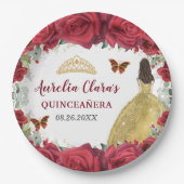 レッドローズフローラ蝶プリンセスイエロードレス ペーパープレート (正面)