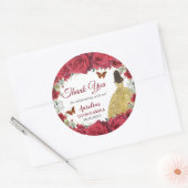 レッドローズフローラ蝶プリンセスイエロードレス ラウンドシール (封筒)