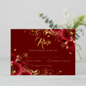 レッドローズフローラ金ゴールドスワール金ゴールドキンセアニェラ 箔招待状 (立ち正面)
