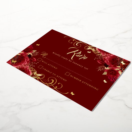 レッドローズフローラ金ゴールドスワール金ゴールドキンセアニェラ 箔招待状 (回転した状態)