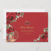 レッドローズフローラCharro Boots Quinceanera写真 招待状 (裏面)
