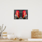 レッドローズブドパーシャルカラー鏡抽象芸術 ポスター (キッチン)