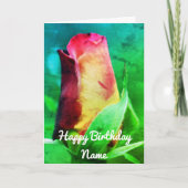 レッドローズブドフラワーアートパーソナライズされた誕生日カード カード (正面)