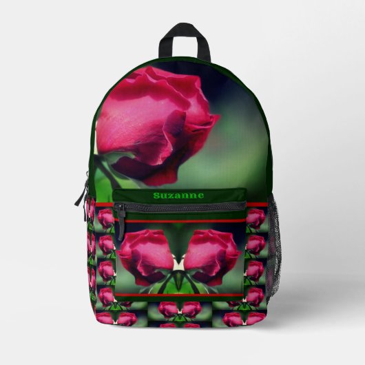レッドローズブパーソナライズされたド プリントバックパック (正面)
