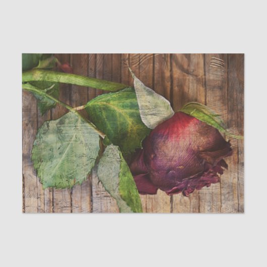 レッドローズブラウンウッドテクスチャ素朴フローラアンティーク 薄葉紙 (正面)