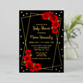 レッドローズブラックと金ゴールドベビーシャワー 箔招待状 (立ち正面)