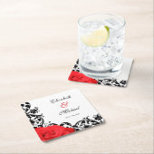 レッドローズブラックフローリッパーソナライズされたシュ結婚ーズ スクエアペーパーコースター (インサイチュ)