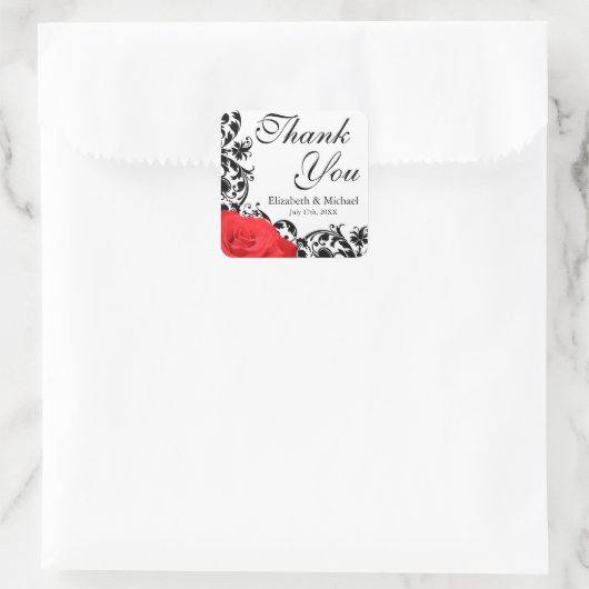 レッドローズブラックフローリッ結婚シュの感謝 スクエアシール (バッグ)