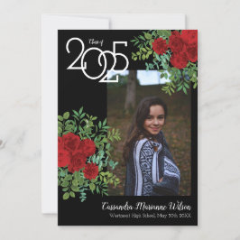 レッドローズブラック写真卒業発表 招待状