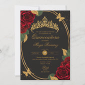 レッドローズブラック金ゴールドグリッターバタフライキンセアニラ 招待状 (正面)